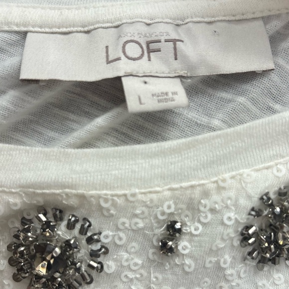 Loft Platinum Jewel Embellished Sequin White Top Women’s Size L - Picture 4 of 4